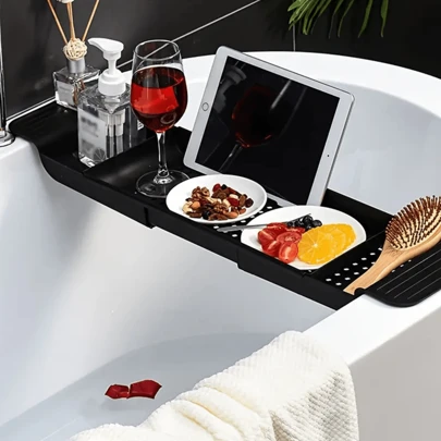 1pc Adjustable Bathtub Tray - Space-Saving Extendable Rack, Waterproof Organizer, Stylish Bathroom Caddy, Multi-Functional Storage - Easy-To-Install Accessories Bathroom Decor Fall Decor Bathroom Accessories Back To School