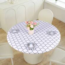 1pc Printed Round Tablecloth, Vinyl Flannel Backed Table Cover, 100% Waterproof And Oil-Resistant Plastic Tablecloth, Spring Flower Tablecloth, Round Elastic Edge, Suitable For Dinner Parties, Outdoors, And Picnics.