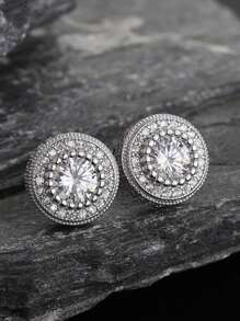 2 peças brincos de pino redondos minimalistas de cobre hip-hop com zircônia cúbica, adequados para uso diário masculino