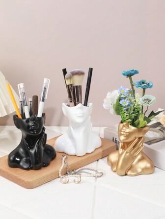 1 件精美人体艺术设计化妆眉笔刷化妆品收纳盒，北欧家居装饰，办公桌文具整理的高端艺术装饰品，花瓶，美容工具收纳瓶，电视柜家居装饰，偶尔派对礼物，假日海滩，浴室收藏，卧室收藏，大容量