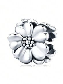 WOSTU 1颗925纯银复古氧化向日葵、雏菊、郁金香吊坠珠，搭配镀铑小花圆形扣环，适合女性和女孩佩戴，精致饰品，可用于DIY手链和项链，生日/情人节礼物 - 銀色 - 查看 13