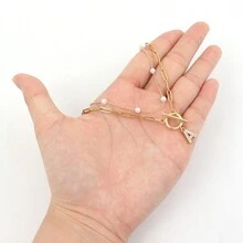 2Pcs/Set New Fashion Pave Cubic Zirconia Initial Pendant Gold ColorToggle Clasps Paper Clip Chain Necklaces For Women - Yellow Gold - View 3