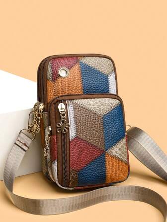 Color-Contrasting Plaid Decoration Bohemian Style Fabric Crossbody Bag With Multiple Pockets, Suitable For Women's Daily Use As Shoulder Phone Bag Or Crossbody Bag , Bohemian Outfit For Women