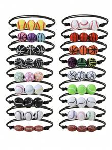 1入組聚酯纖維編織珠寶手鍊，配有足球，網球和籃球吊墜，運動主題女士手鍊 - 彩色 - 查看 12