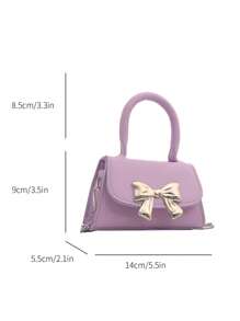 1pc Kid's Solid Color PU Handbag, Simple & Fashionable Shoulder & Crossbody Bag With Bow