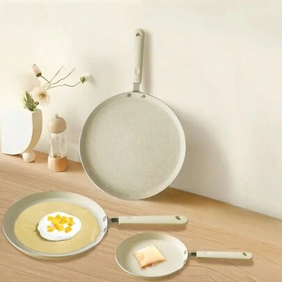 قدر ألمنيوم للبان كيك باللون الأبيض-الكريمي قطعة واحدة ، مناسب للإفطار ، والموقد بالغاز والموقد الحثي ، صانع البيض و الكريب