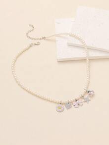 1入公主風格Y2K Dopamine時尚手工珠串水滴形鑲鉆假珍珠蝴蝶結吊墜項鍊，女士尺寸可調，附星星、甲蟲、向日葵，適用於假期、禮物、派對、休閒日常穿著 - 向日葵蝴蝶結甲蟲 - 查看 7