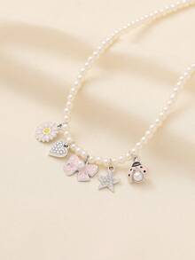 1入公主風格Y2K Dopamine時尚手工珠串水滴形鑲鉆假珍珠蝴蝶結吊墜項鍊，女士尺寸可調，附星星、甲蟲、向日葵，適用於假期、禮物、派對、休閒日常穿著 - 向日葵蝴蝶結甲蟲 - 查看 4