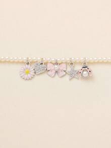 1入公主風格Y2K Dopamine時尚手工珠串水滴形鑲鉆假珍珠蝴蝶結吊墜項鍊，女士尺寸可調，附星星、甲蟲、向日葵，適用於假期、禮物、派對、休閒日常穿著 - 向日葵蝴蝶結甲蟲 - 查看 3