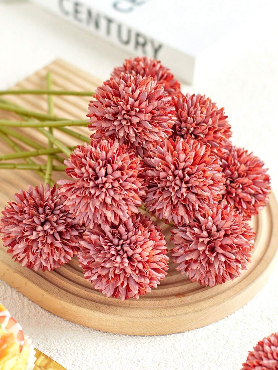 8/16 件人造菊花球花蒲公英绣球花束礼物送给朋友新娘婚礼花束装饰适用于家庭办公室咖啡馆派对婚礼装饰 - 鏽棕色 - 查看 1