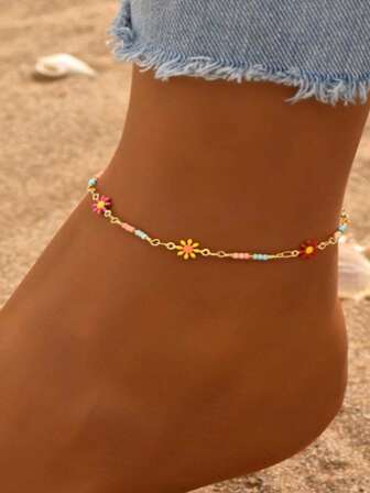 1 buc. gleznă aurie cu design floarea soarelui pentru femei/fete, perfectă pentru ținuta de vacanță la plajă vara