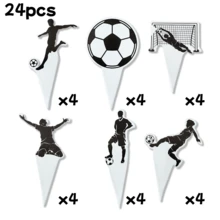 24pcs Football Cake Toppers, Football Player Cake Decoration Sports Theme Birthday Party Cake Decor - Black and White - View 5
