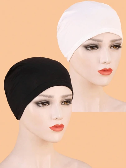 Awegeo 2pcs Women's Elastic Headband - Solid Color Fashion Beanie, Soft Breathable Stretchy Fabric, Casual Comfortable, Suitable For Daily Wear And Hair Protection,Summer,Beach,Hat,Holiday,Travel