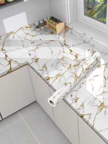 1pc Waterproof & Oil-Proof Self-Adhesive Film With Platinum Marble Pattern For Kitchen, Bathroom, Cabinet And Table Renovation, Stickers, Wall Decal, Vinyl Decal For Home Decorations, Spring Decoration Items Refresh Your Home, Rama Decoration Stickers Gifts Birthday Graduation - White - View 14