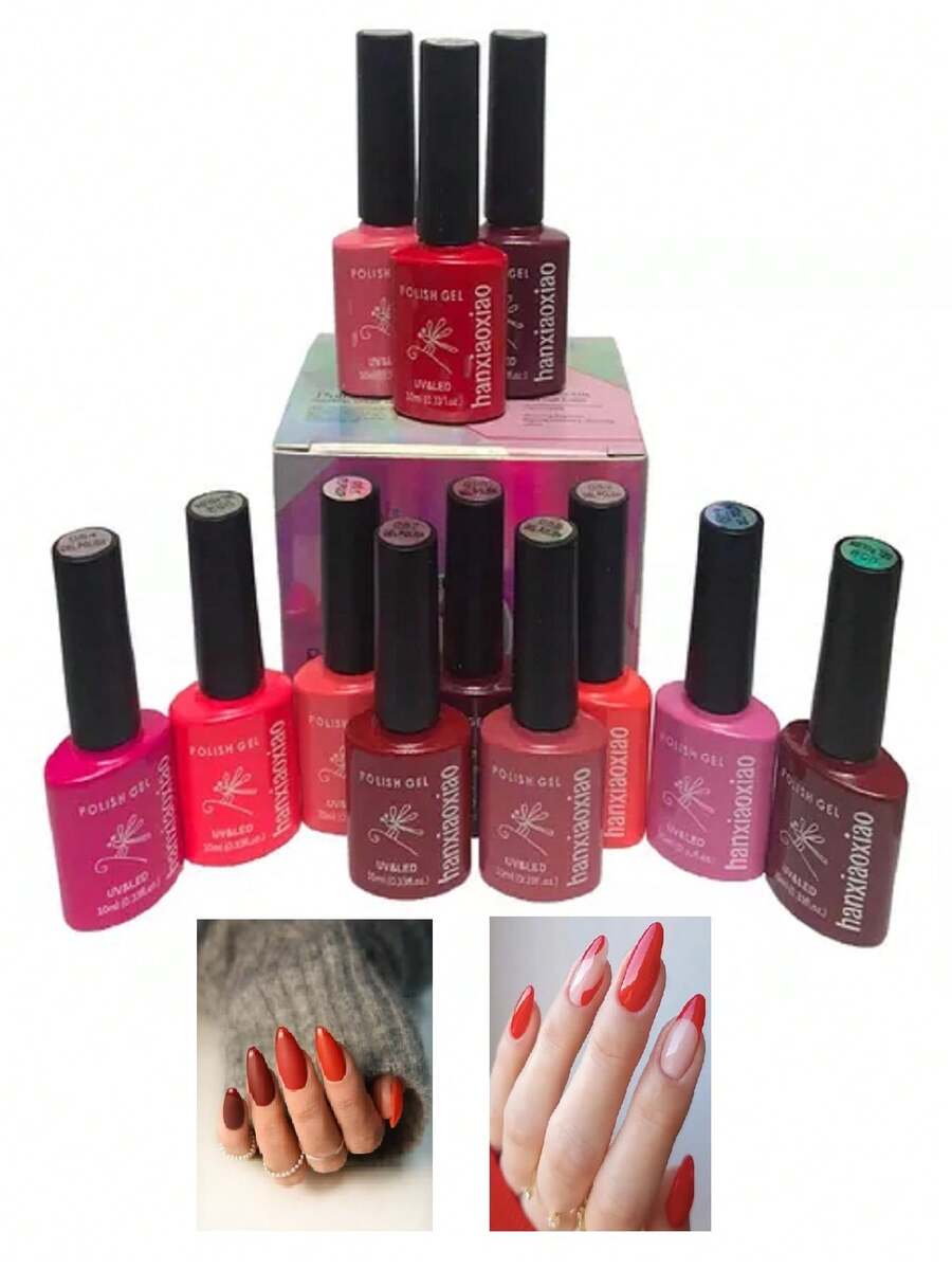 Hanxiaxiao Semi Permanent Nail Polish Box With 12 Shades - Red Violet - View 1
