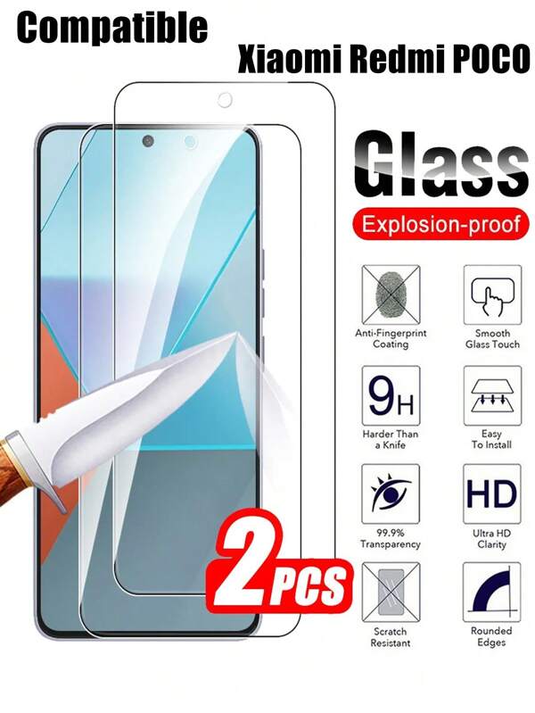 2PCS Tempered Glass Compatible With Xiaomi/Redmi/POCO No Bubbles, Easy To Stick, Firm, Smooth Bare Machine Feel, Screen Glass Protection Film Shell Friendly Birthday/Easter/ Family/Friends/Suitable For Both Men And Women Waterproof Shockproof Anti-Fall Anti-Fall Scratch Resistant Anti-Fingerprint Full Cover