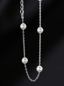 1pc Simple And Elegant Pearl Chain Bracelet, Suitable For Women For Daily, Festival And Party Wear - Silver - View 3