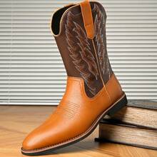 Ridstövlar för män, västerländska cowboystövlar med broderi, retro långa stövlar - Orange - Visa 1