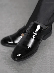 Men's New Fashion Patent Leather Shoes, Four Seasons, Spliced Leather, Business Formal Shoes, Minimalist Casual Shoes, Suitable For Social Parties, Versatile Shoes - Black - View 3