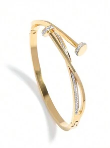 Ein französisch angehauchtes luxuriöses Nagelarmband, modisches, vielseitiges Edelstahlarmband mit Strasssteinen, geeignet für den täglichen Gebrauch