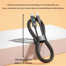 100W數字顯示快速充電PD數據線雙TPC 1.2M / 47.24英寸，2M / 78.74英寸長充電線，適用於手機，筆記本電腦，平板電腦充電 - 黑色 - 查看 4