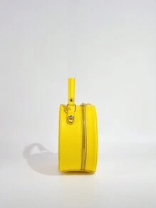 حقيبة بشكل فاكهة أنيقة ومتعددة الاستخدامات، حقيبة كتف لطيفة بشكل ليمون للنساء، مثالية للعطلات وموضة الشارع، حقيبة كتف مزينة بتفاصيل مربعات دانتيل Y2K اللامعة