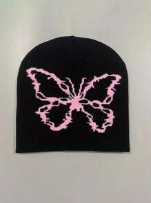 1入Y2K風格男女適用織花透明網眼蝴蝶結針織帽，適合街頭派對、秋冬戶外活動，防風保暖