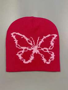 1入Y2K風格男女適用織花透明網眼蝴蝶結針織帽，適合街頭派對、秋冬戶外活動，防風保暖