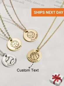 Customized Name Engraved Necklace, Simple And Unique Personalized Children's Sports Necklace, Stainless Steel Classic Round Coin Pendant, Athlete Gift Medal Jewelry, Perfect Graduation Season Gift For Friends And Classmates