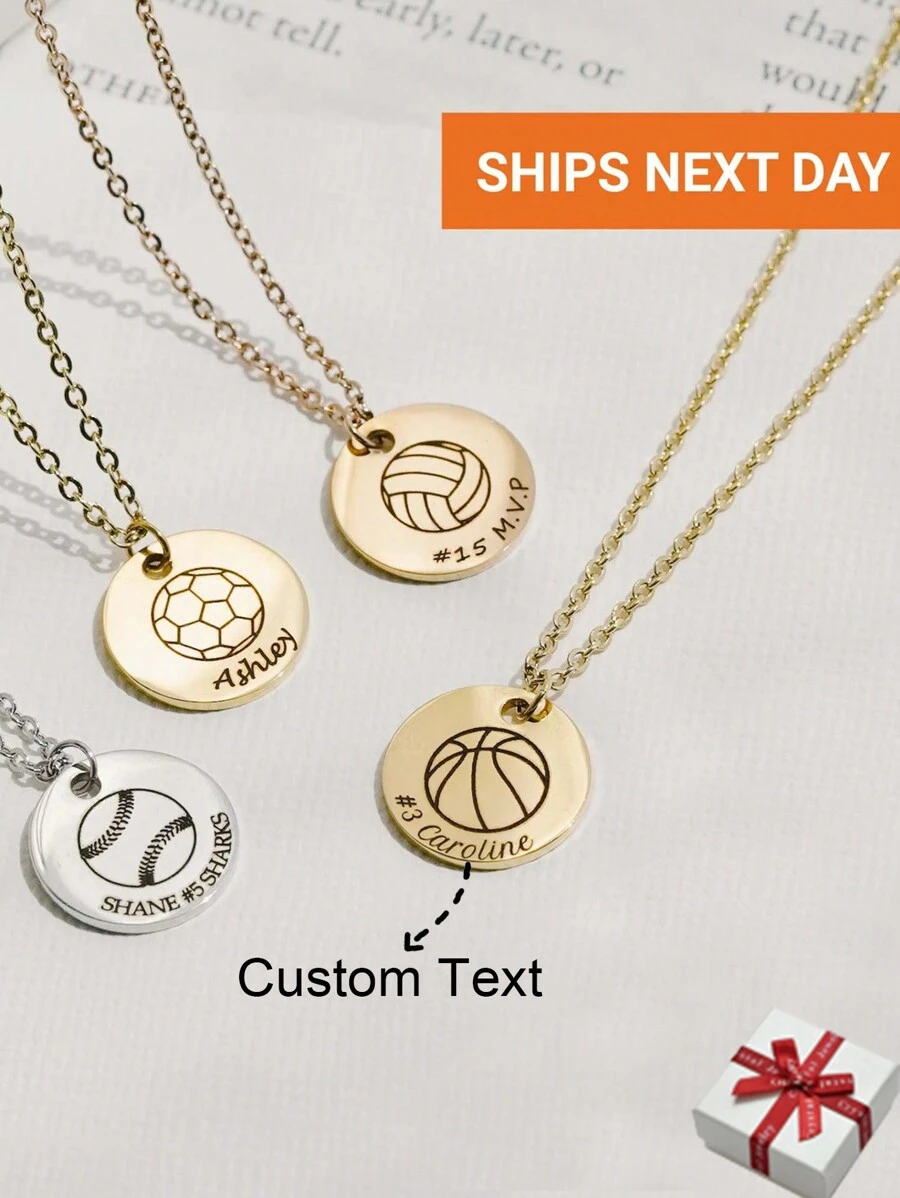 Customized Name Engraved Necklace, Simple And Unique Personalized Children's Sports Necklace, Stainless Steel Classic Round Coin Pendant, Athlete Gift Medal Jewelry, Perfect Graduation Season Gift For Friends And Classmates