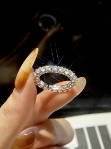 Newsoul 1入鑽石耀眼的永恆鑽石鋸齒圈氧化銀戒指，女士925純銀求婚結婚珠寶，鑽石婚戒