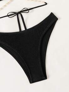 Denim Effect Bikini Set With Shell Decoration Summer