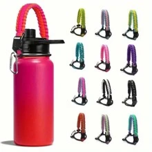 1pc Outdoor Parachute Cord Handmade Braided Cup Handle, Cup Sleeve, Durable Water Bottle Carrier For Outdoor Activities - Supports Up To 64oz