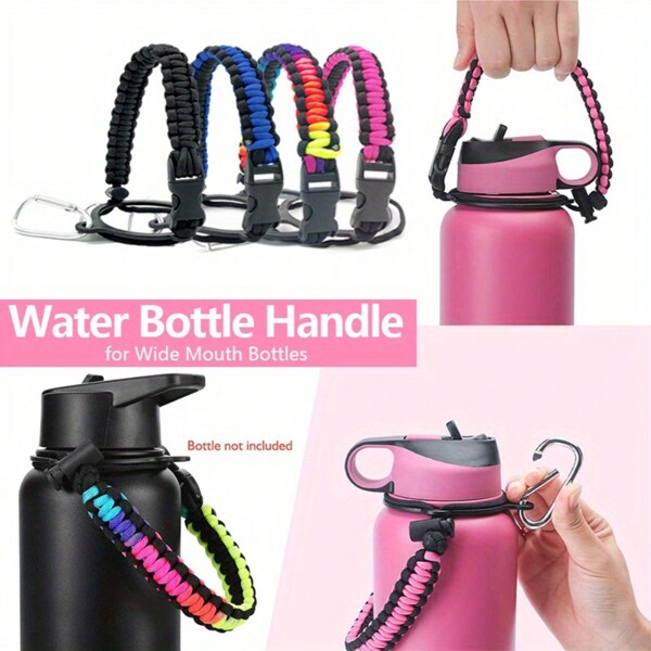 1pc Outdoor Parachute Cord Handmade Braided Cup Handle, Cup Sleeve, Durable Water Bottle Carrier For Outdoor Activities - Supports Up To 64oz