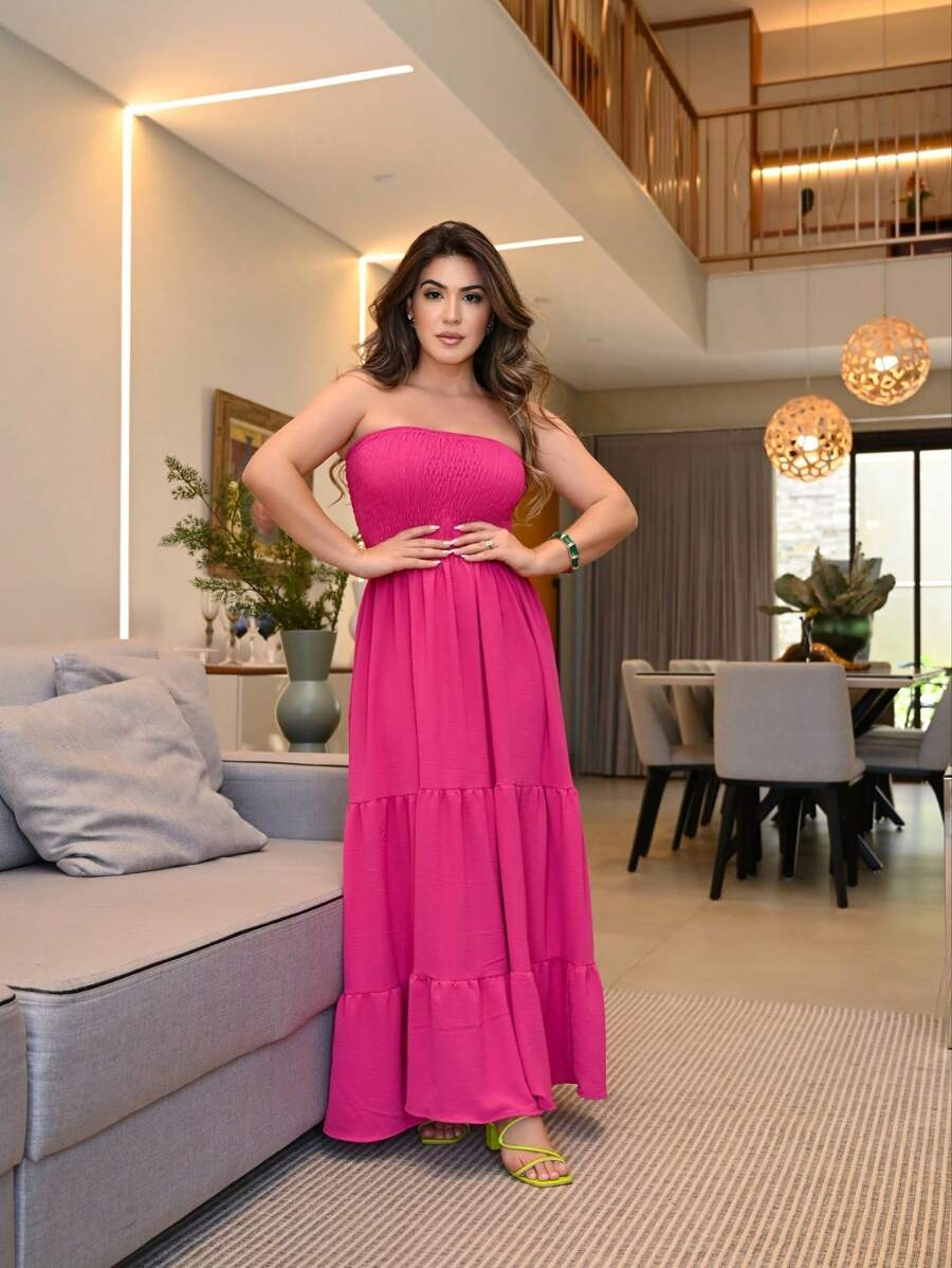 Women Long Dresses - 玫紅色 - 查看 1