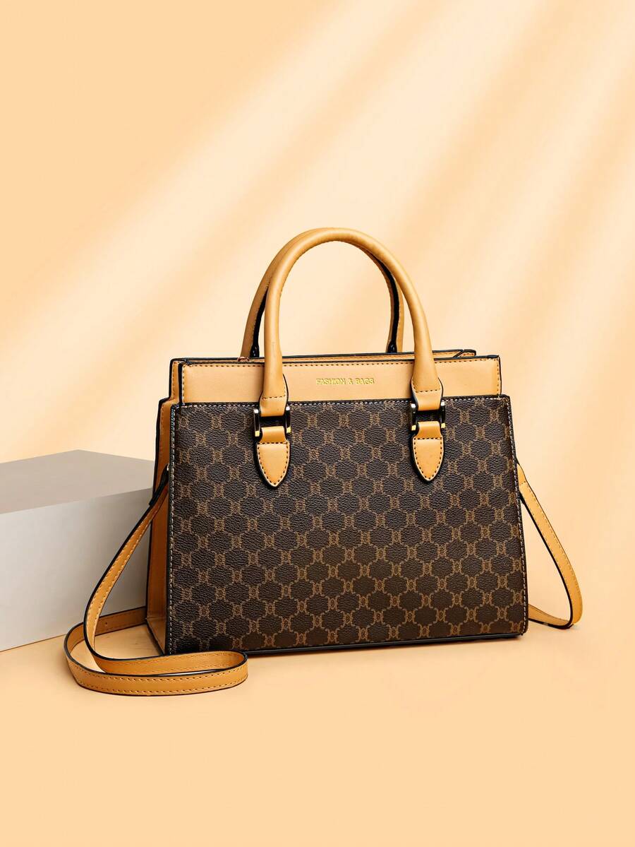 Large Capacity Fashion Women Tote Bag Shoulder Bag Crossbody Bag - Brown - View 1