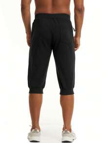 Pantalones capri 3/4 para hombre con bolsillos con cremallera, longitud hasta la rodilla, pantalones cortos de entrenamiento para correr - Gris - Ver 5