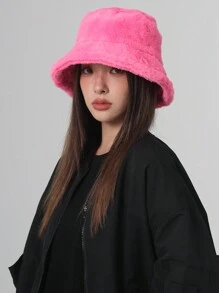 1pc Solid Color Plush Bucket Hat For Fall, Soft & Warm Beanie Cap For Couples' Casual, Outdoor Activities, Etc. Winter Fall Winter Outfits,Holiday,Festival - Solid Color - View 6