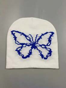 1入Y2K風格男女適用織花透明網眼蝴蝶結針織帽，適合街頭派對、秋冬戶外活動，防風保暖