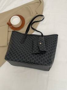 女士大容量手提包，大学生通勤包，单肩包 - 黑色 - 查看 8