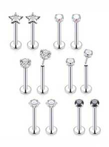 12pcs 20G 18G 16G Threadless Push In Medusa Piercing Jewelry Tragus Earrings Set Surgical Steel Labra Jewelry Lip Rings Earrings Women Men Forward Spiral Earrings Flat Back Cartilage Earrings