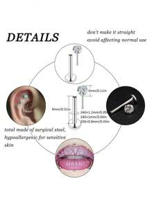 12pcs 20G 18G 16G Threadless Push In Medusa Piercing Jewelry Tragus Earrings Set Surgical Steel Labra Jewelry Lip Rings Earrings Women Men Forward Spiral Earrings Flat Back Cartilage Earrings