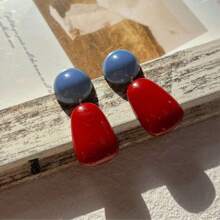 1 Pair Vintage Style Contrasting Red & Blue Earrings, Fashionable & Classy Earrings Suitable For Women