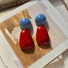 1 Pair Vintage Style Contrasting Red & Blue Earrings, Fashionable & Classy Earrings Suitable For Women