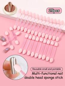 25pcs Dual-Ended Sponge Eye Makeup Brushes, Multipurpose Eyeshadow Blending Sponge Applicators, Mini Portable Manicure & Makeup Tool Kit - Pink - View 6