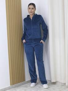 Women Two-Piece Outfits - Teal Blue - View 2