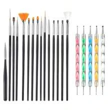 15 Pinceles Para Mano Alzada + Punteros Decoracion De Uñas - Negro - Ver 2