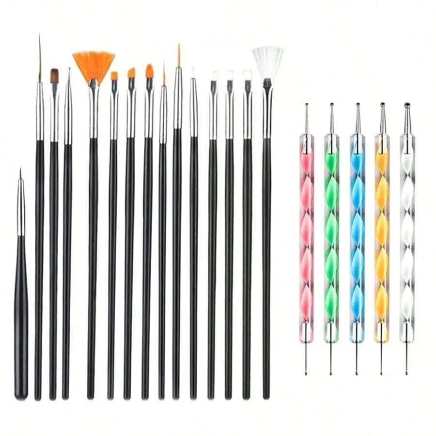 15 Pinceles Para Mano Alzada + Punteros Decoracion De Uñas