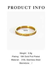 1枚新款精緻優雅的煙火紋簡約戒指，18K金製防水，可疊搭，時尚女性戒指