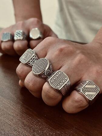 1pc Vintage 925 Sterling Silver Geometric Totem Adjustable Wide Ring For Men, Suitable For Daily Wear